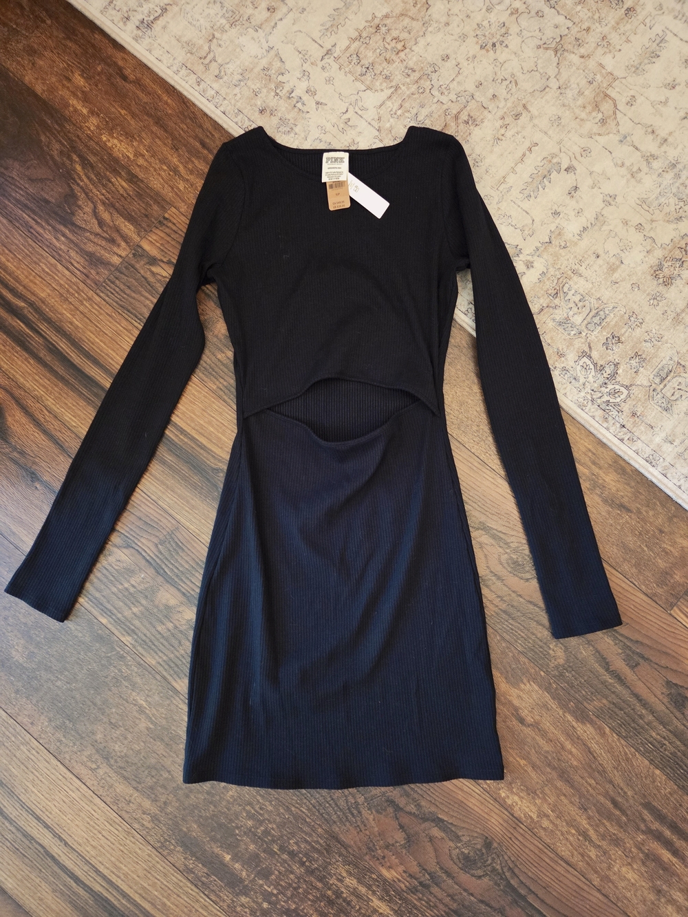 PINK Victoria's Secret Black Long-Sleeve Cutout Bodycon Dress